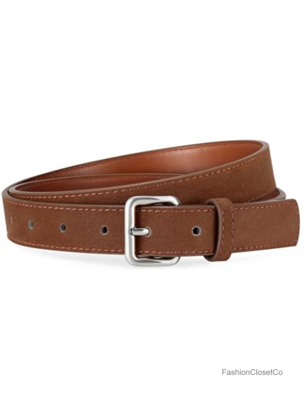SUOSDEY Women's Suede Leather Belt with Retro Gold Buckle